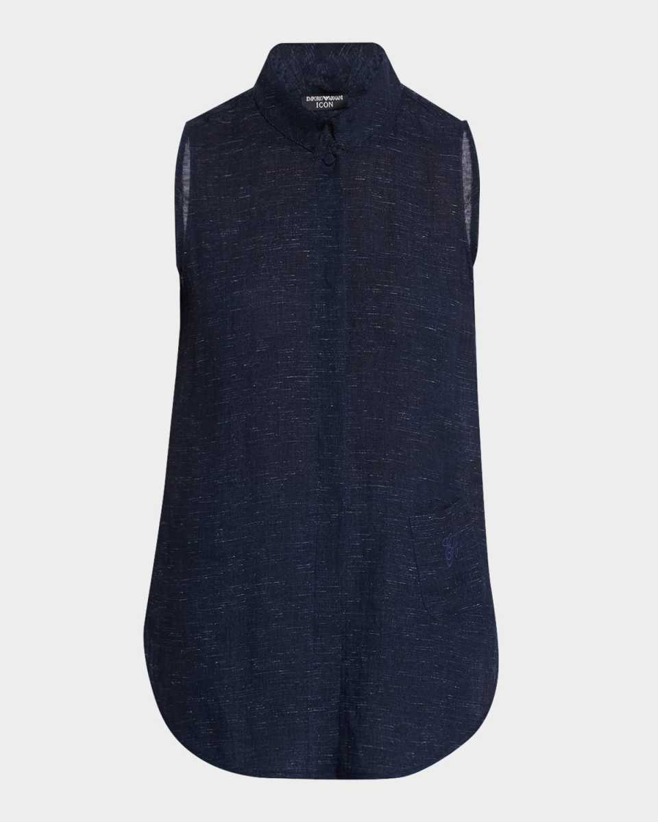 Sleeveless Linen Chambray Blouse